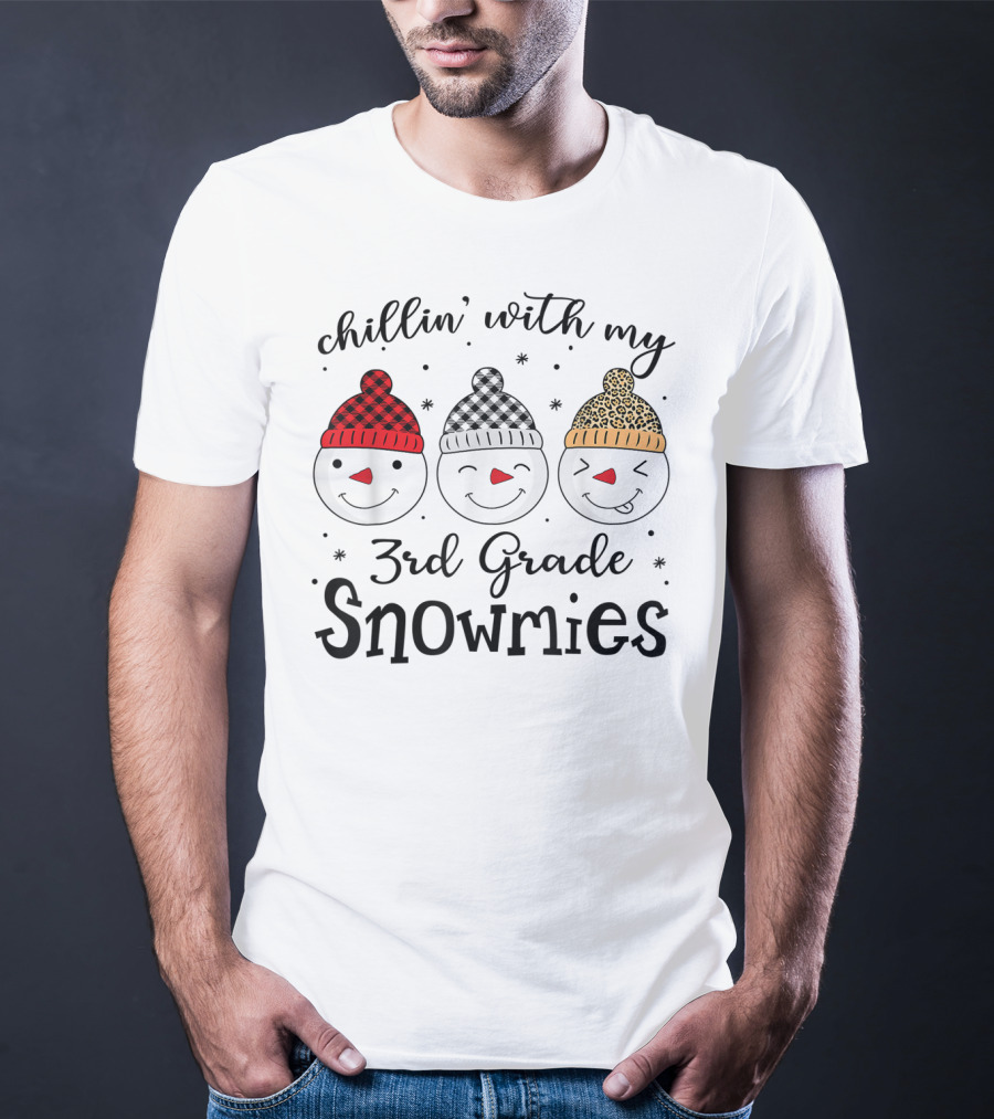 Chillin' With My 3rd Grade Snowmies Snowman Faces With Patterned Hats T-Shirt