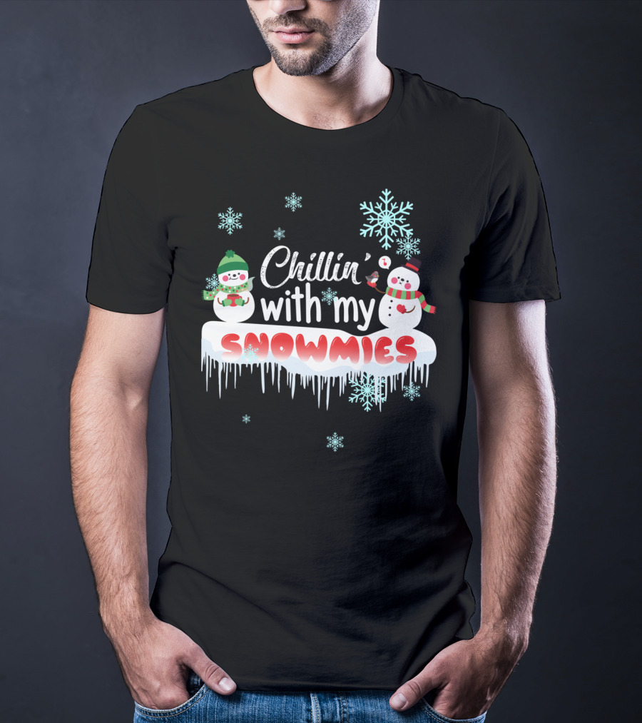 Chillin' With My Snowmies Cute Snowman Smoking Pipe And Snowflakes T-Shirt
