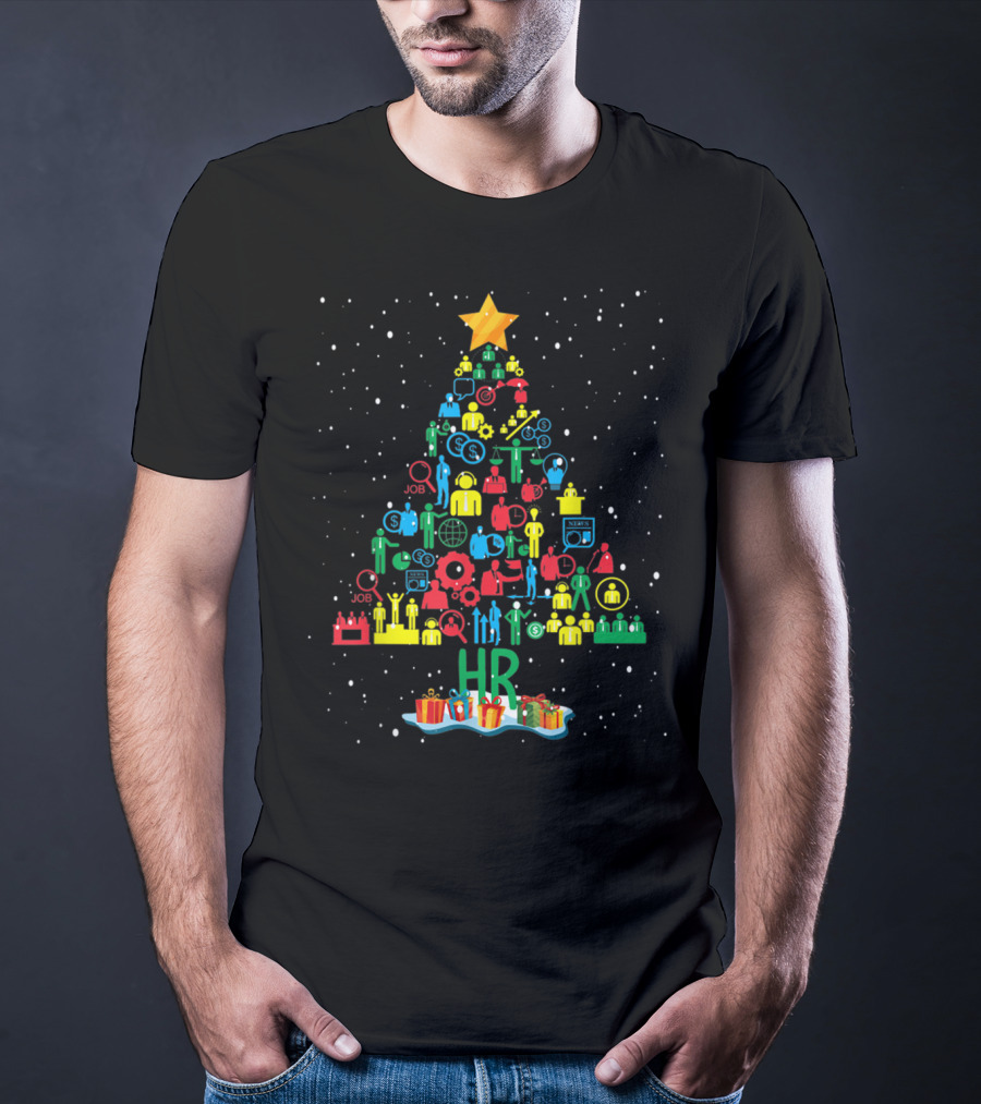 HR Christmas Tree With Job And People Icons T-Shirt