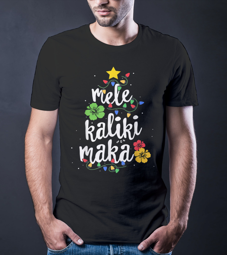 Mele Kalikimaka Christmas Tree Lights Hibiscus Tropical T-Shirt