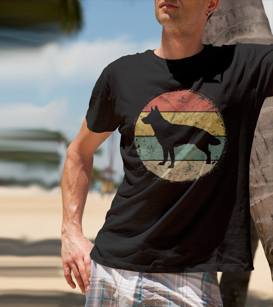 Vintage Circular German Shepherd Silhouette Retro Stripes T-Shirt