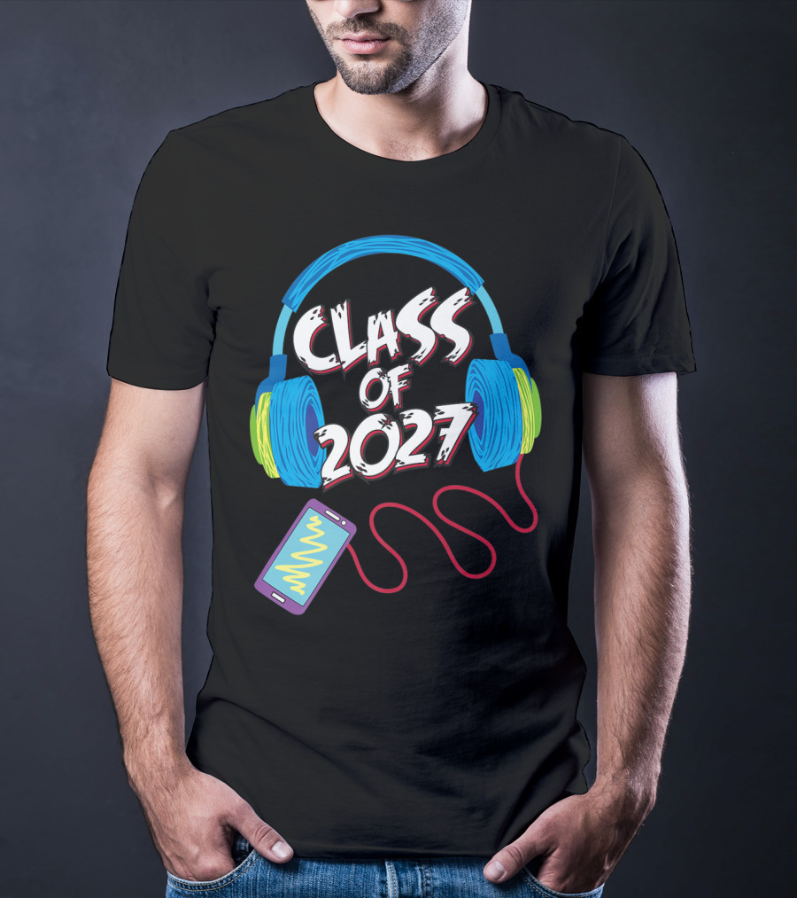 Class Of 2027 Headphones Smartphone 5th Grade Boy Girl T-Shirt