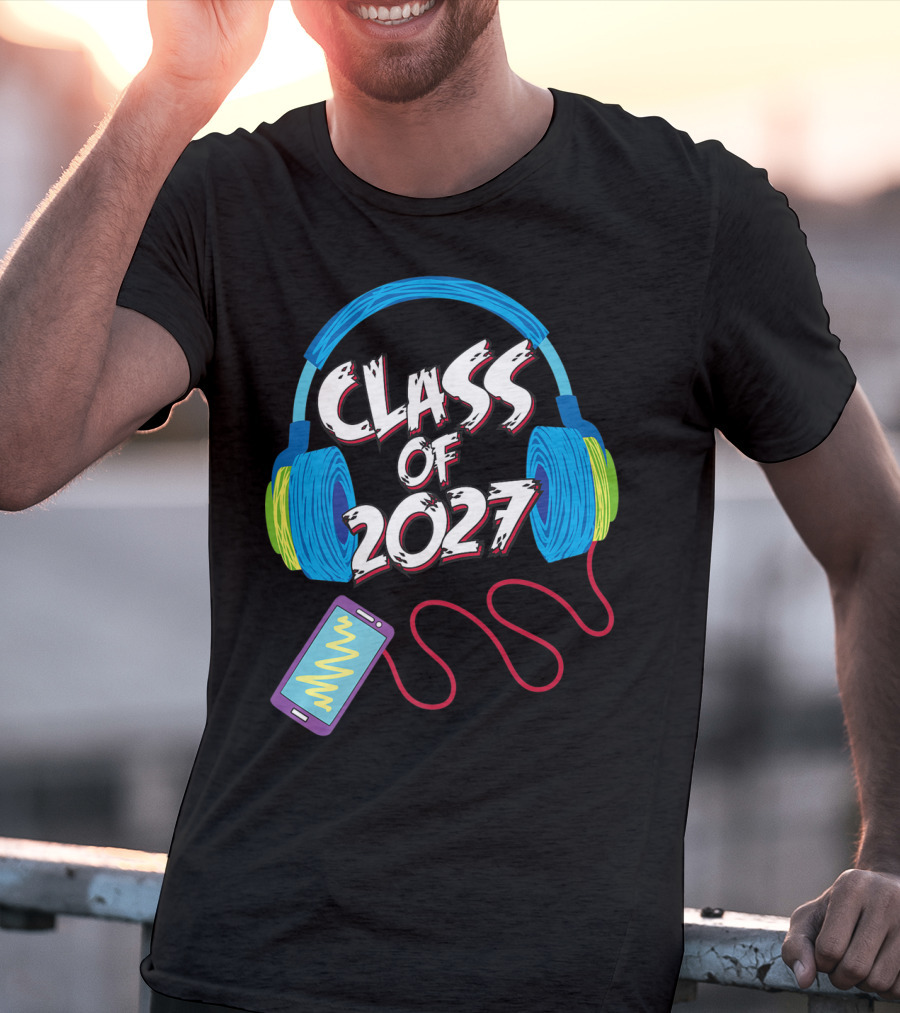 Class Of 2027 Headphones Smartphone 5th Grade Boy Girl T-Shirt