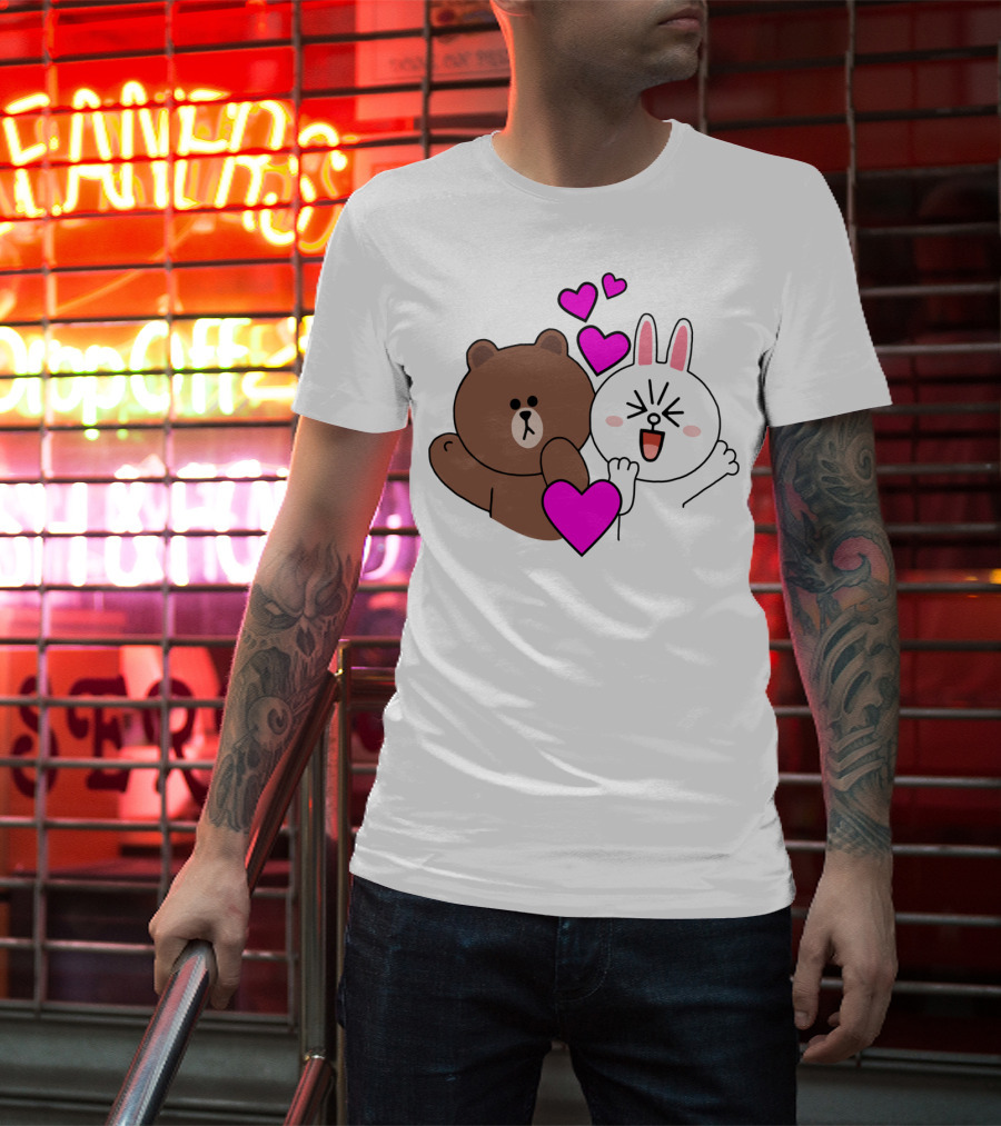Brown Bear Cony Bunny Rabbit With Hearts Love T-Shirt