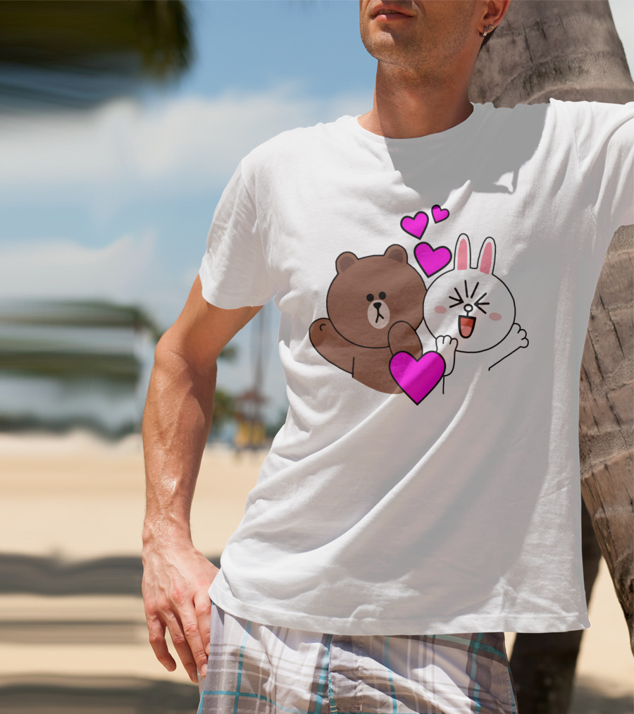 Brown Bear Cony Bunny Rabbit With Hearts Love T-Shirt