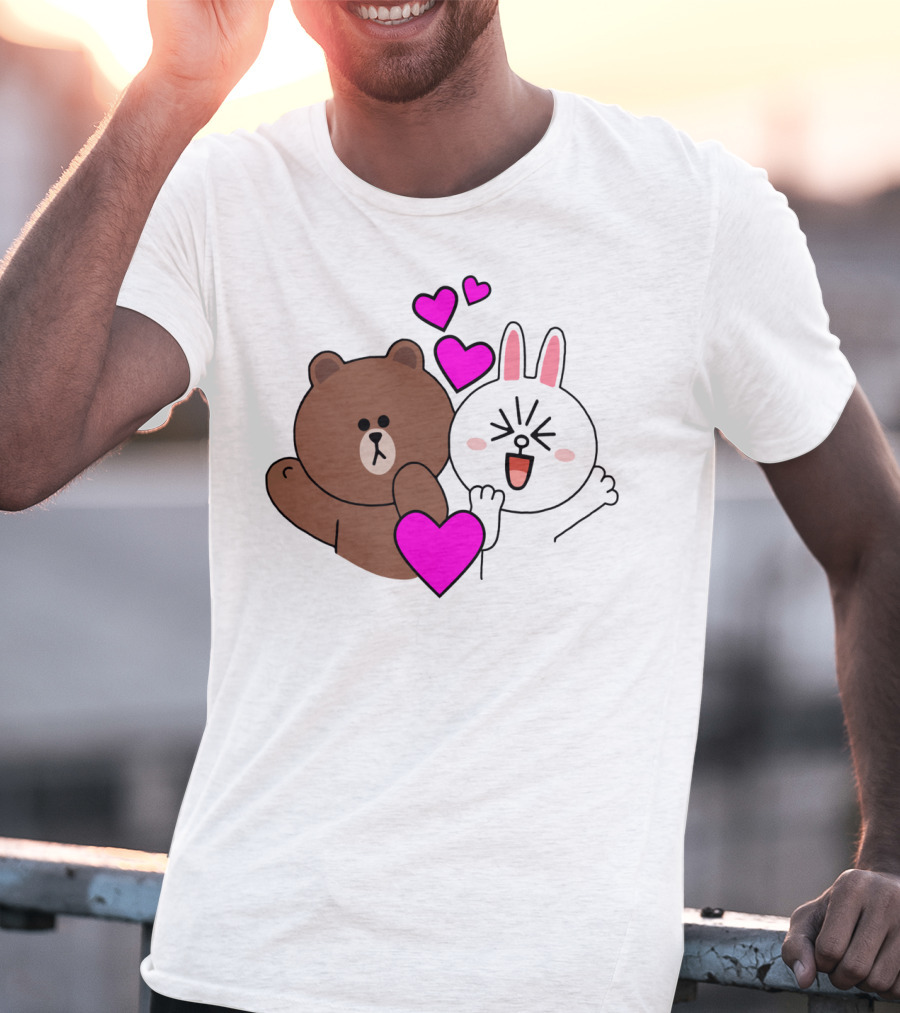 Brown Bear Cony Bunny Rabbit With Hearts Love T-Shirt