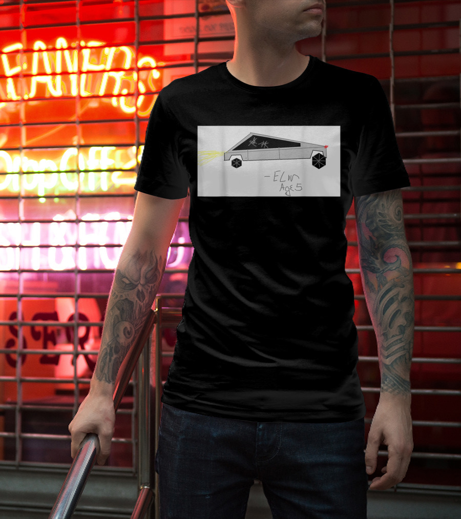 Cyber Futuristic Truck Drawing By Elon Age 5 Child Auto T-Shirt