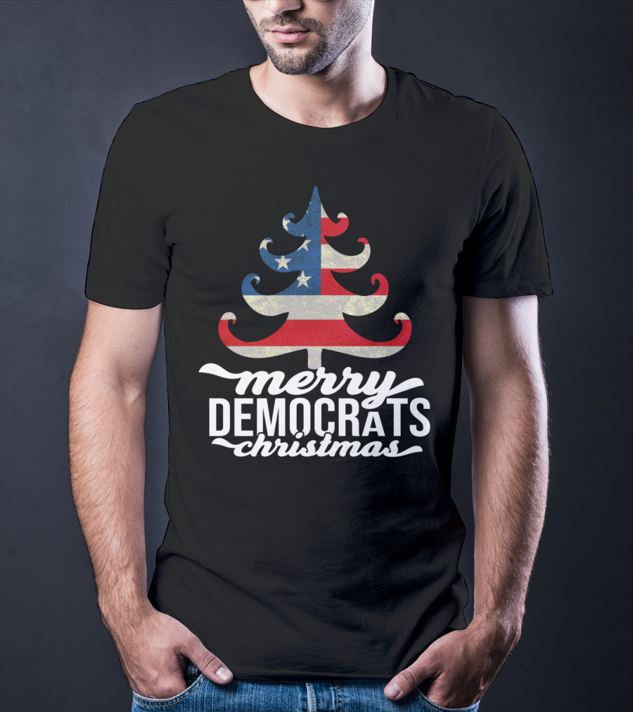 Merry Christmas Democrats Patriotic Tree USA Flag Stars T-Shirt