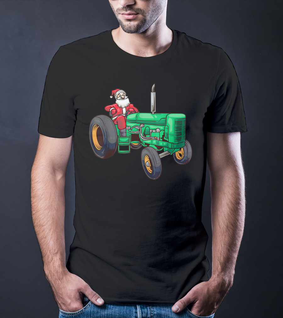 Santa Claus Riding Green Farm Tractor T-Shirt