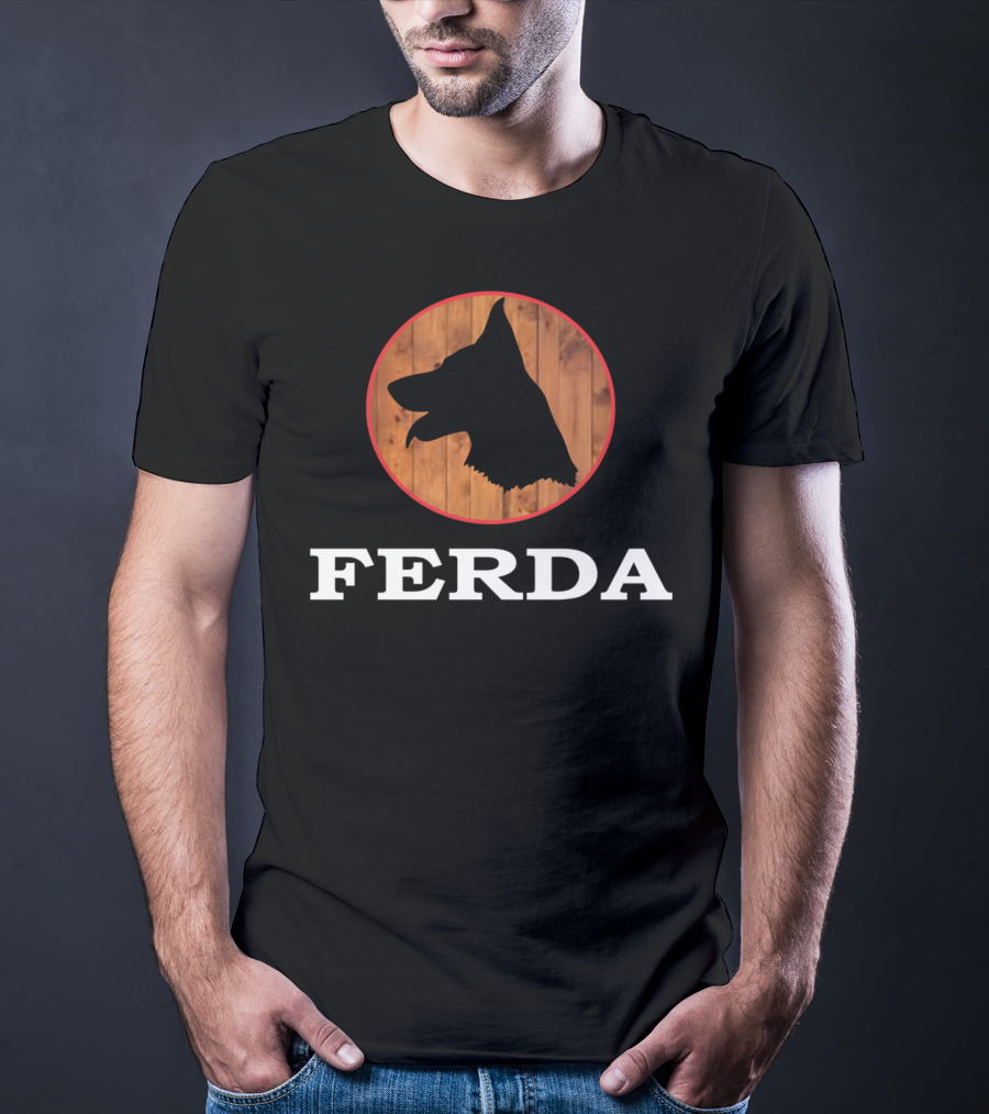 Ferda Dog Silhouette On Wood Background T-Shirt