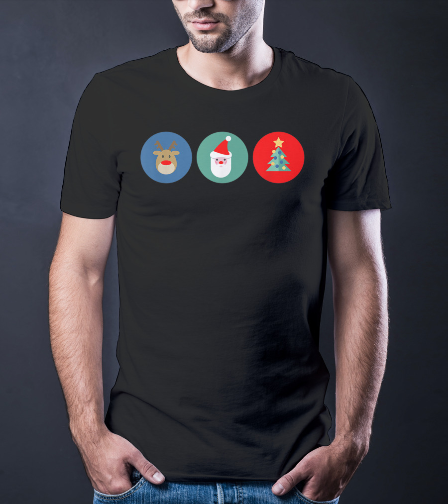 Festive Bright Colorful Reindeer Santa Tree Christmas Icons T-Shirt