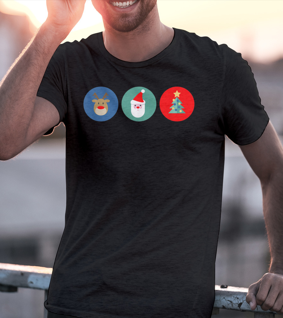 Festive Bright Colorful Reindeer Santa Tree Christmas Icons T-Shirt