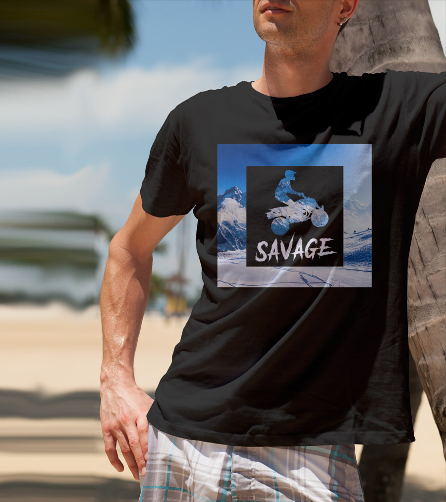 Savage Quad Bike Adventure 4Wheeler ATV In Snowy Mountains T-Shirt