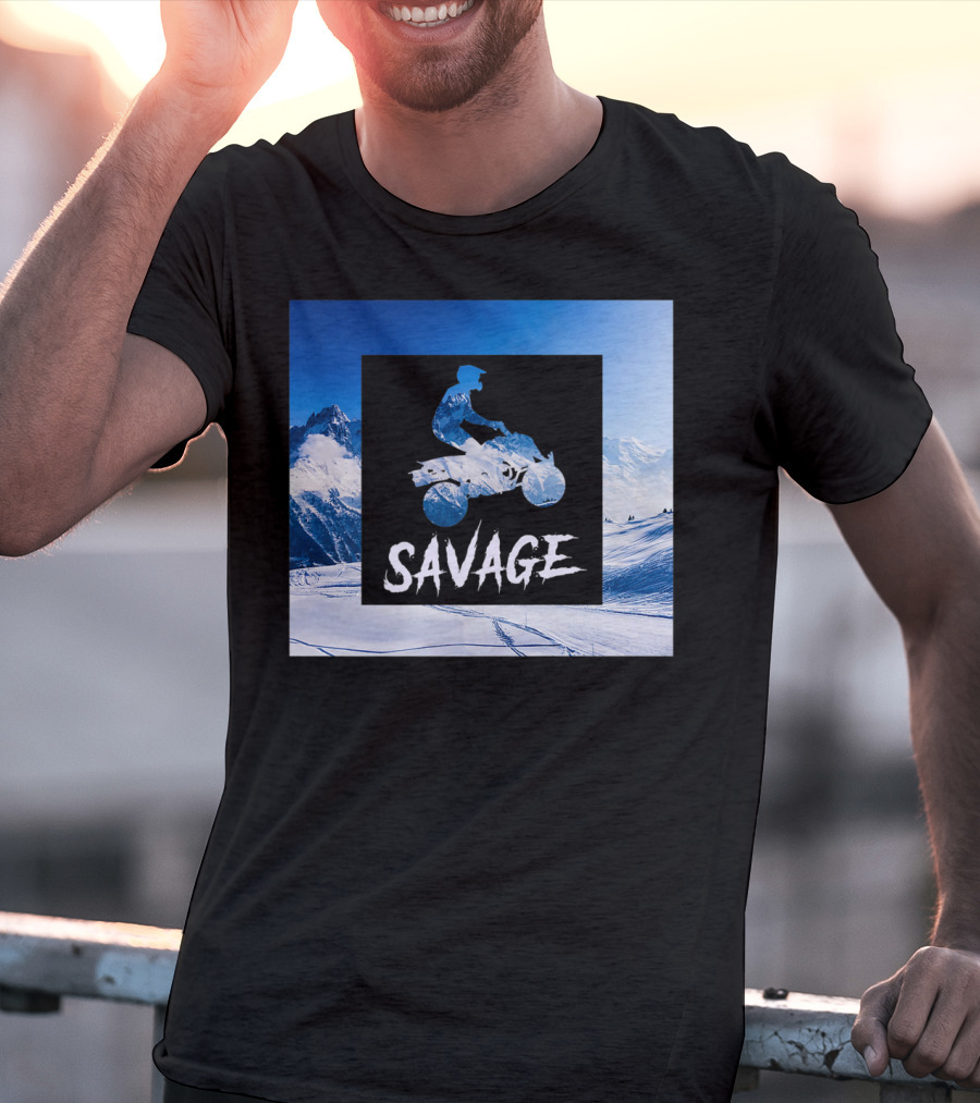 Savage Quad Bike Adventure 4Wheeler ATV In Snowy Mountains T-Shirt