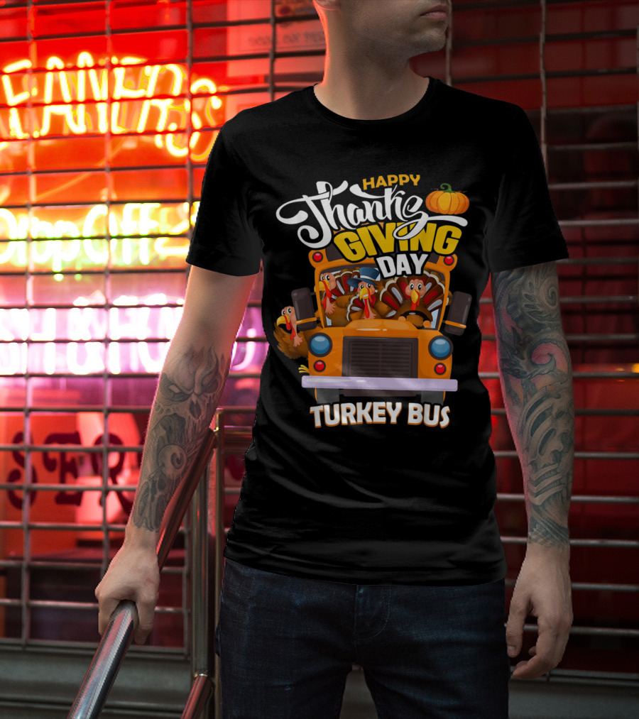 Happy Thanksgiving Day Turkey Bus T-Shirt