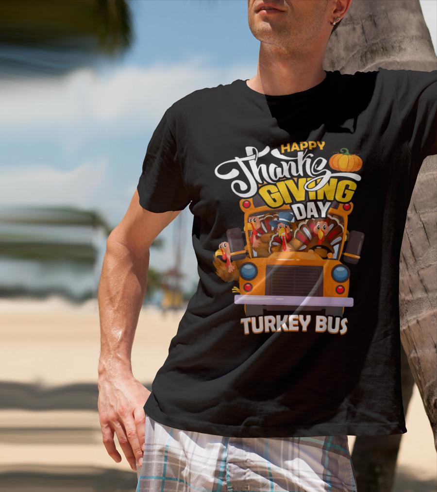 Happy Thanksgiving Day Turkey Bus T-Shirt