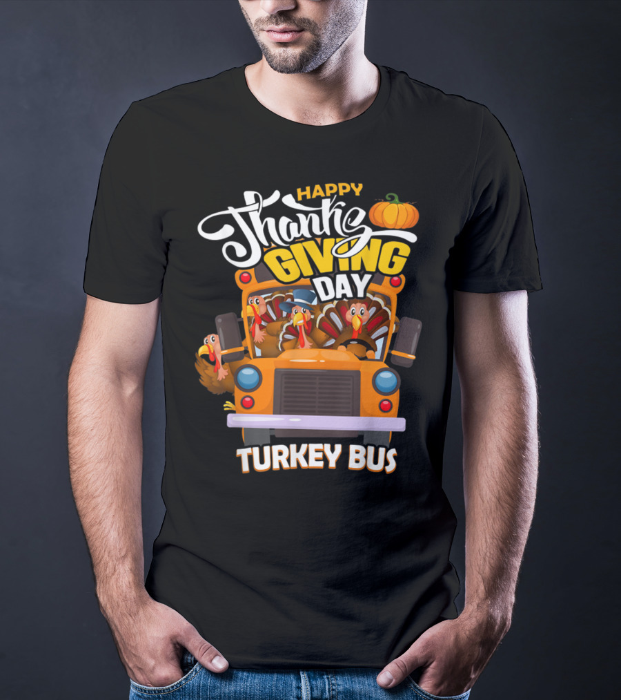 Happy Thanksgiving Day Turkey Bus T-Shirt