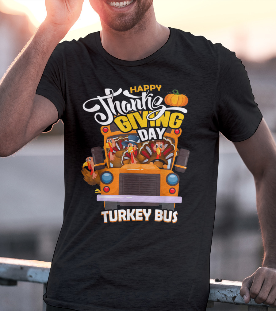 Happy Thanksgiving Day Turkey Bus T-Shirt