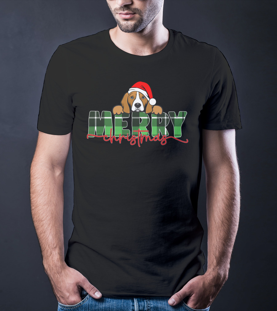 Merry Christmas Funny Beagle Santa Hat T-Shirt