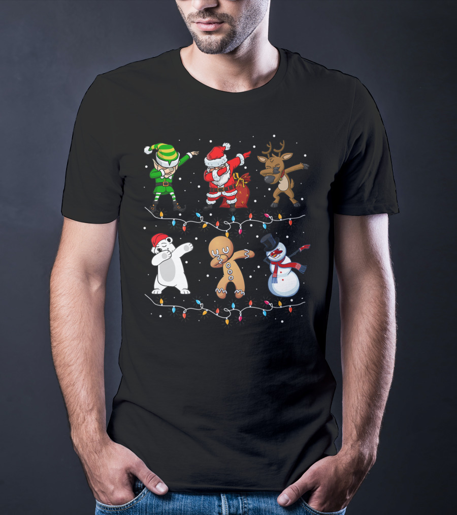 Funny Dabbing Santa Elf Reindeer Polar Bear Gingerbread Snowman T-Shirt