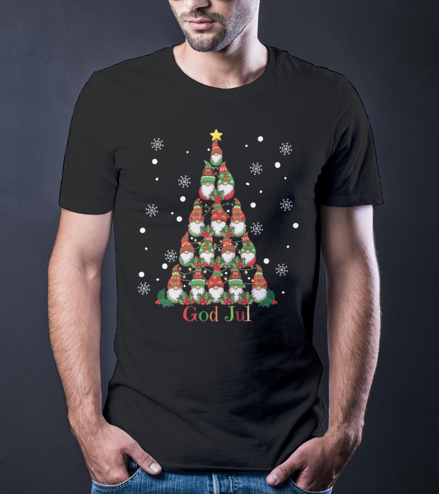 God Jul Gnomes Christmas Tree T-Shirt