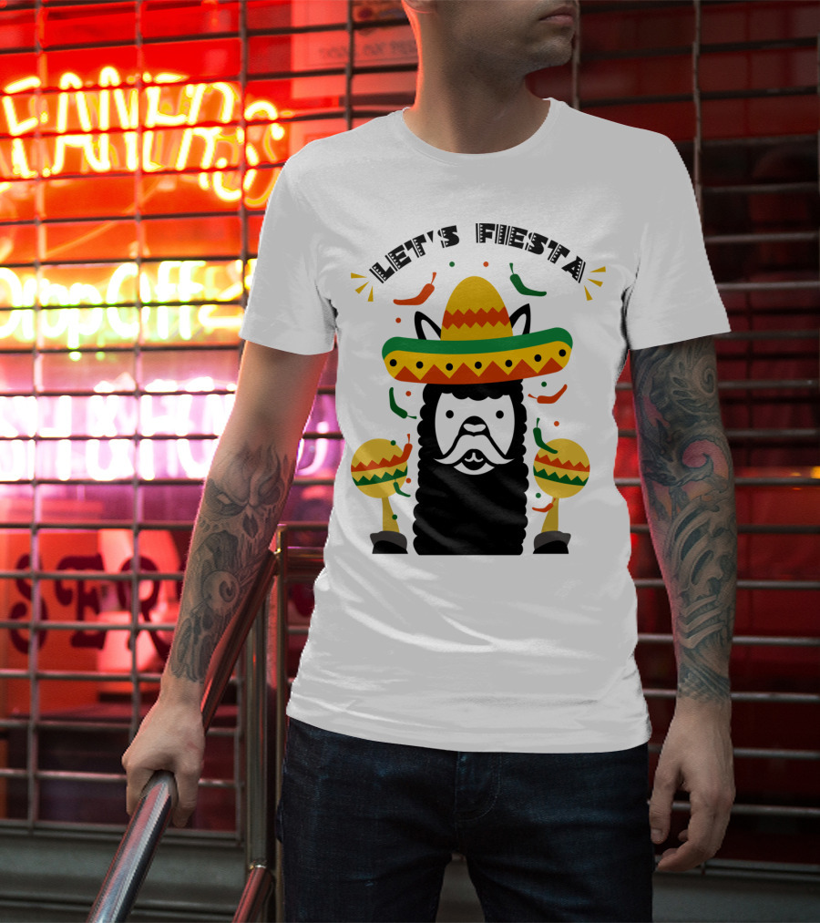 Funny Llama Let's Fiesta Sombrero And Maracas Party T-Shirt
