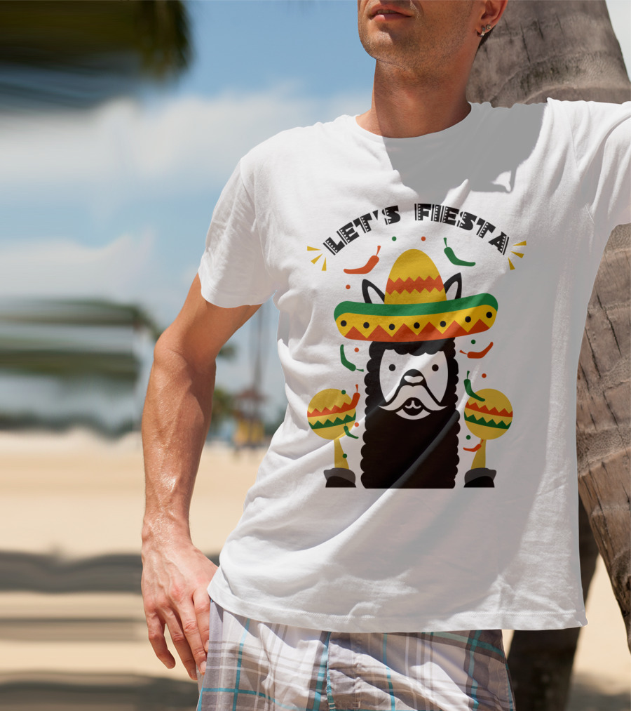 Funny Llama Let's Fiesta Sombrero And Maracas Party T-Shirt
