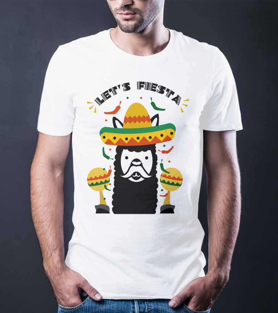 Funny Llama Let's Fiesta Sombrero And Maracas Party T-Shirt
