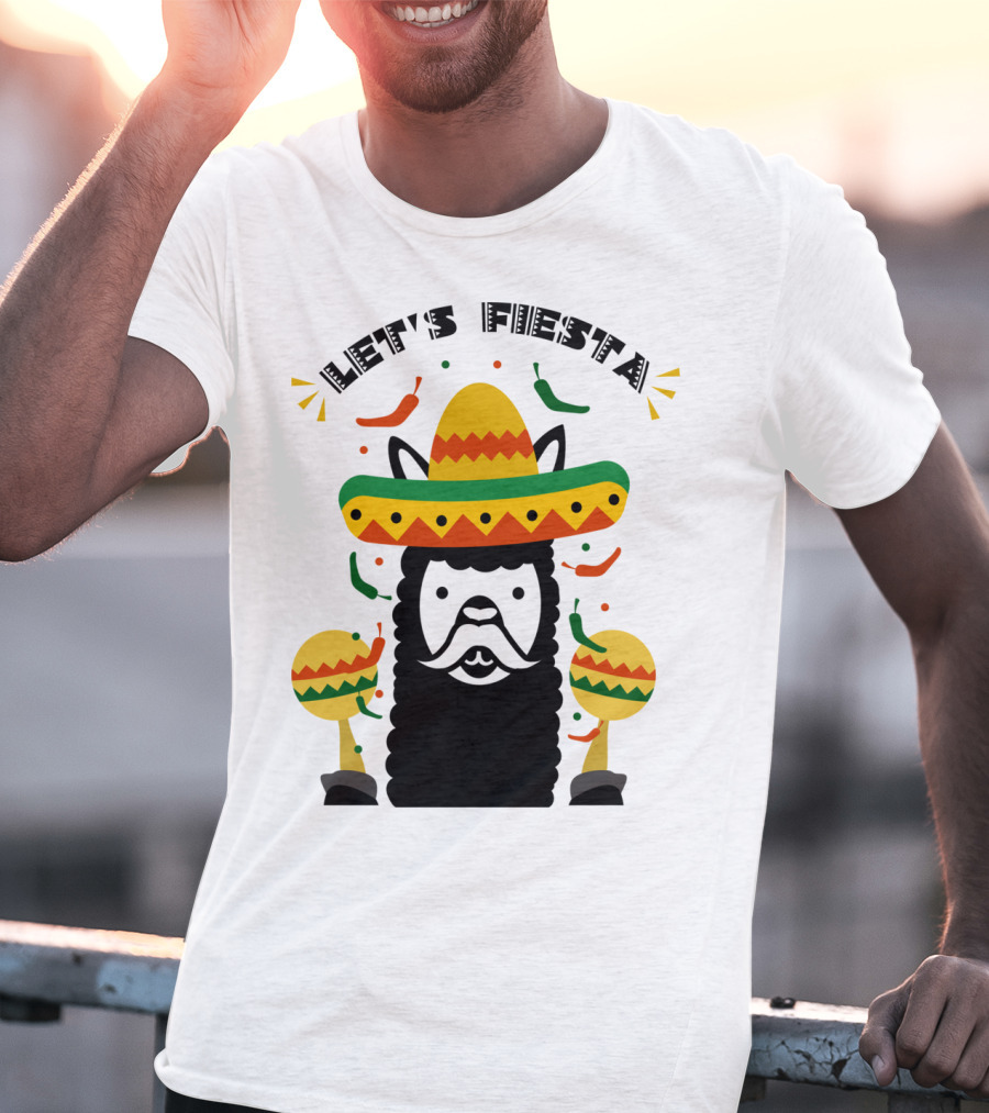 Funny Llama Let's Fiesta Sombrero And Maracas Party T-Shirt