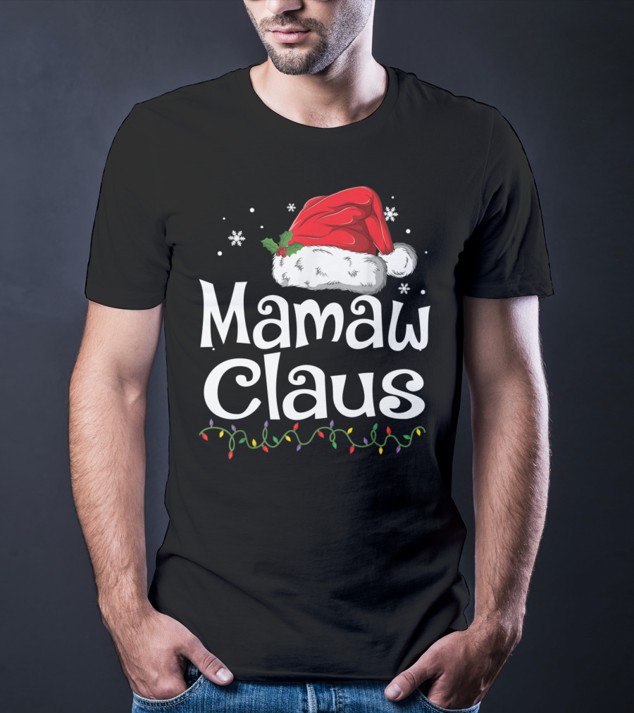 Mamaw Claus Santa Christmas Lights Snowflakes T-Shirt