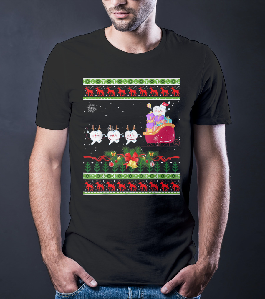 Funny Christmas Tree Dental Snowmen In Santa's Sleigh T-Shirt
