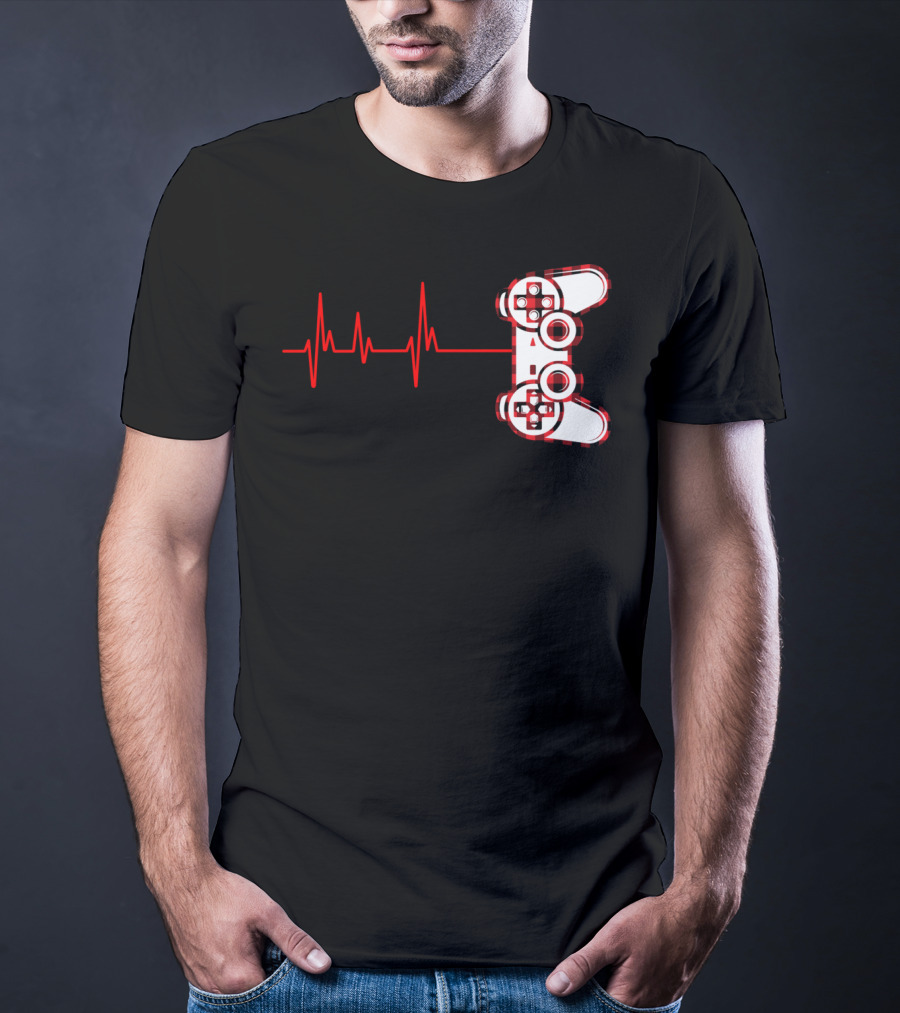 Heartbeat Red Buffalo Plaid Gamer Video Game Controller T-Shirt