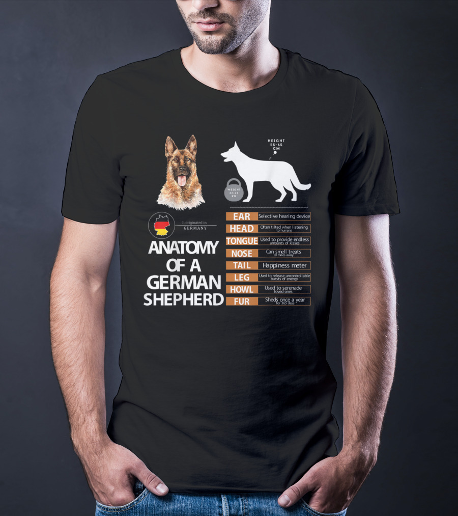 Anatomy Of A German Shepherd Ear Head Tongue Nose Tail Leg Howl Fur T-Shirt