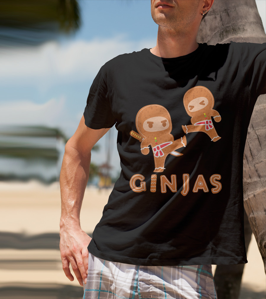 Ginjas Gingerbread Ninja Character Kung Fu Kicks T-Shirt