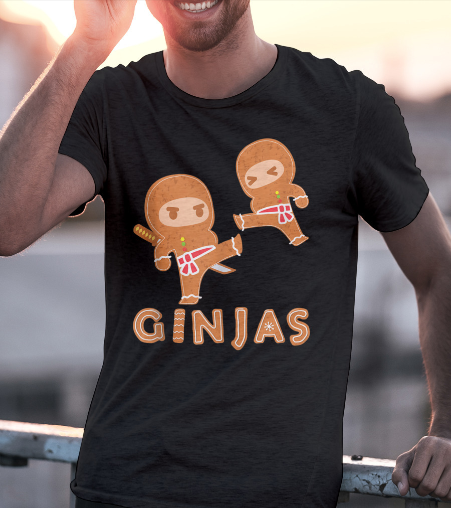 Ginjas Gingerbread Ninja Character Kung Fu Kicks T-Shirt