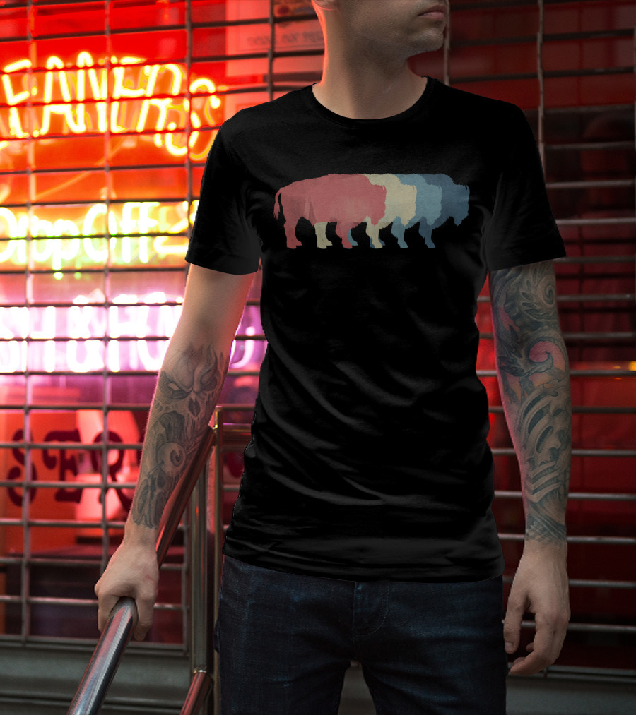 Save Buffalo Bison Colorful Silhouette Graphic 365 T-Shirt