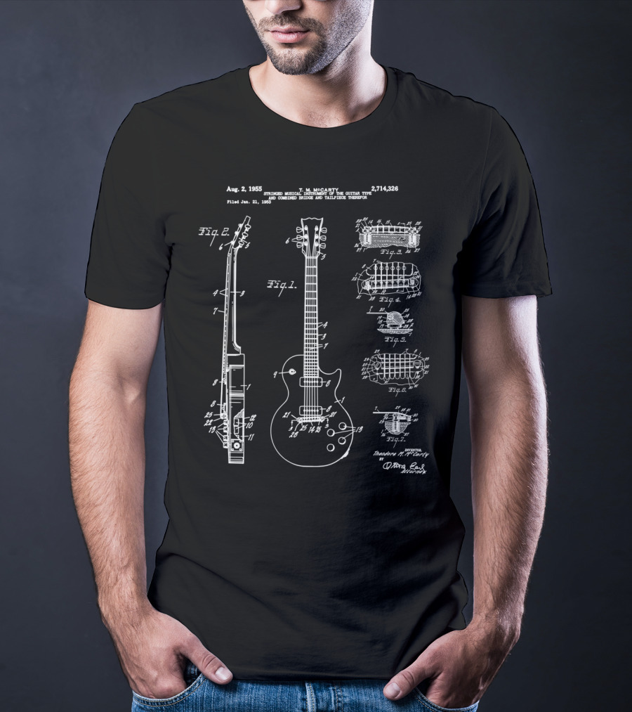 Aug 2 1955 T M McCarty Patent No 2714326 Electric Musical Instrument Guitar Type T-Shirt