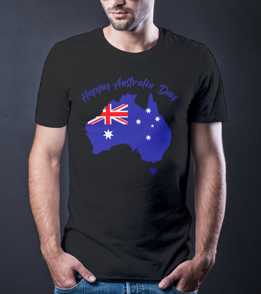 Happy Australia Day Map With Australian Flag And Stars T-Shirt