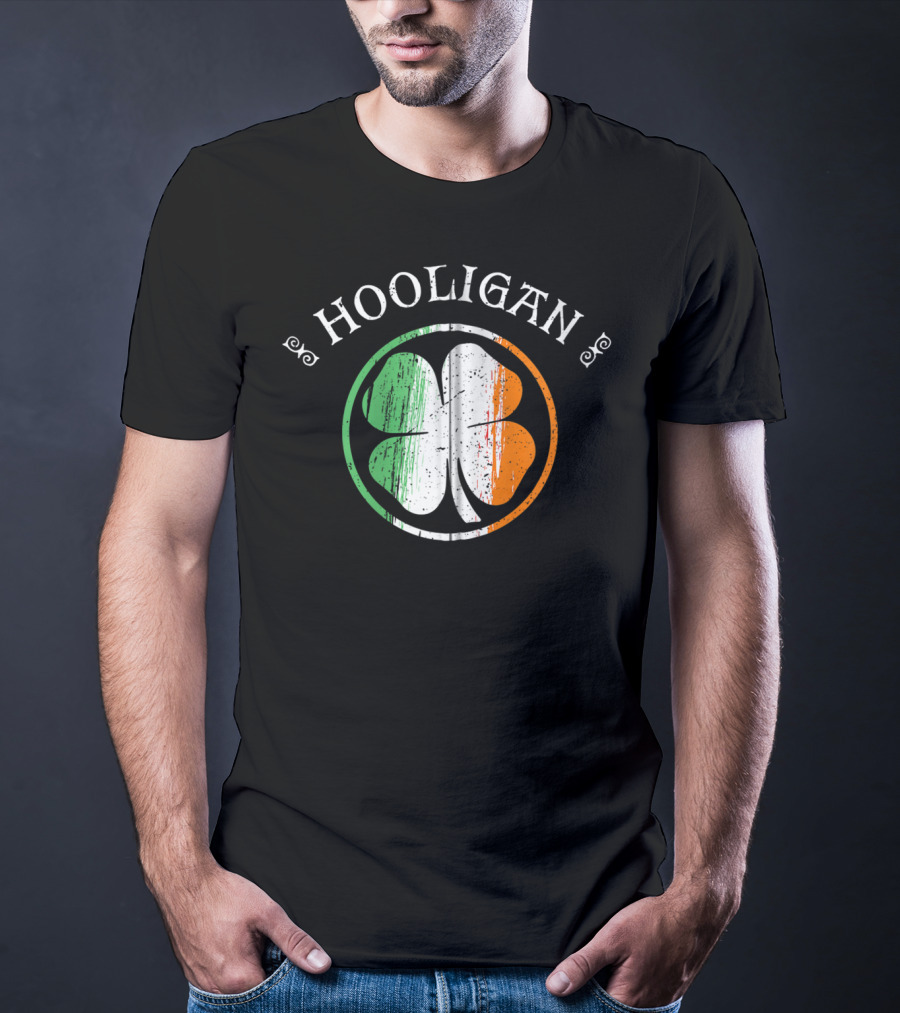 Hooligan Irish Shamrock Flag St Patrick's Day Clover Emblem T-Shirt