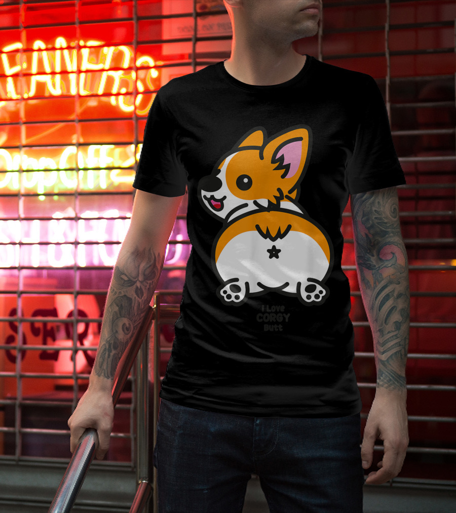 I Love Corgi Butt Playful Cartoon Dog T-Shirt