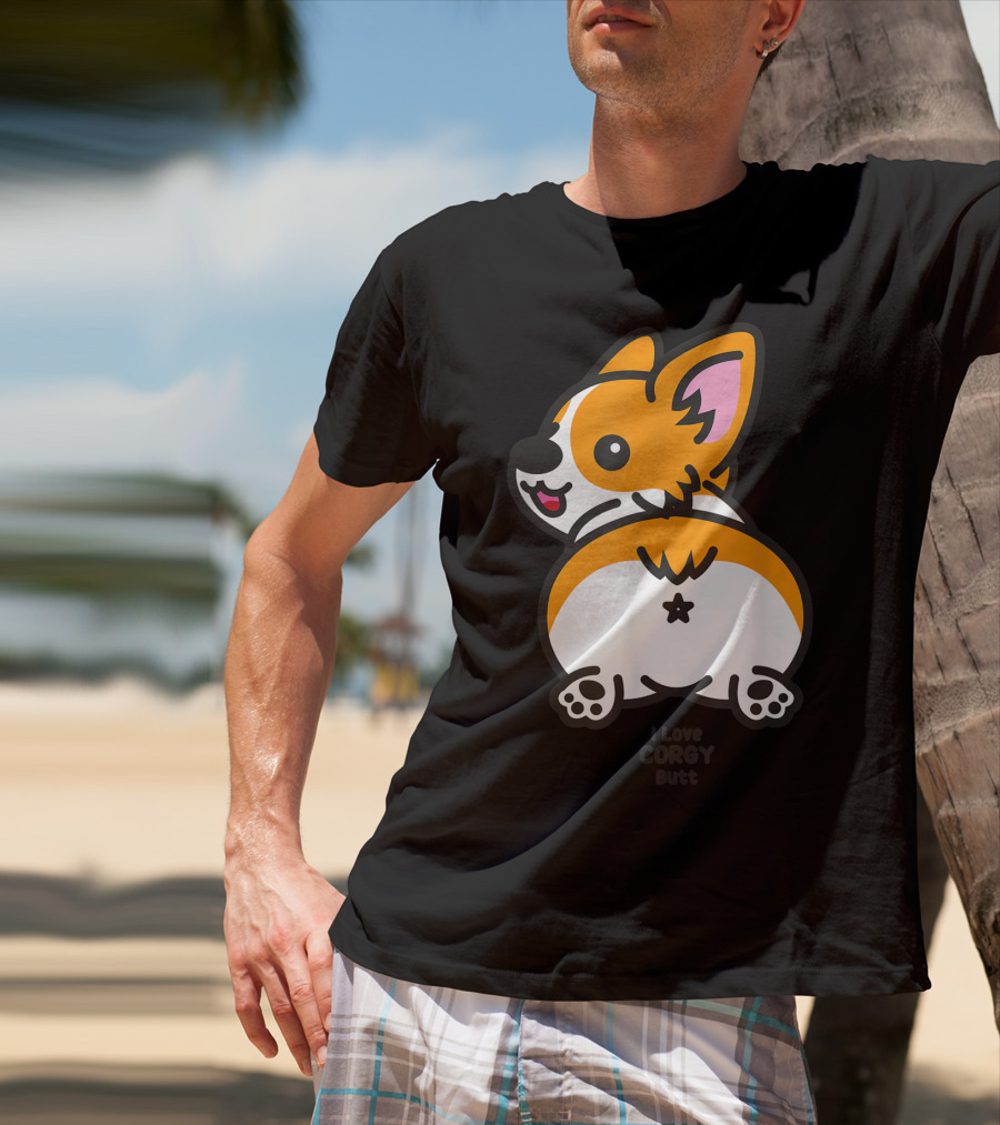 I Love Corgi Butt Playful Cartoon Dog T-Shirt