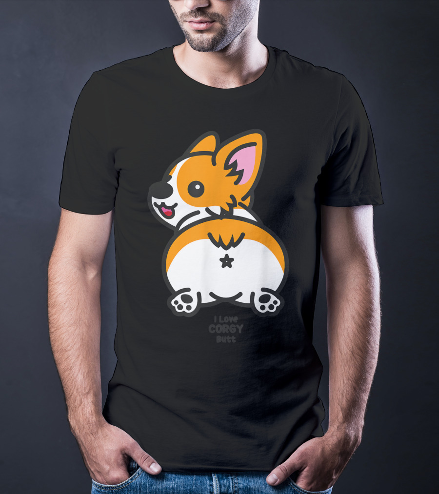 I Love Corgi Butt Playful Cartoon Dog T-Shirt