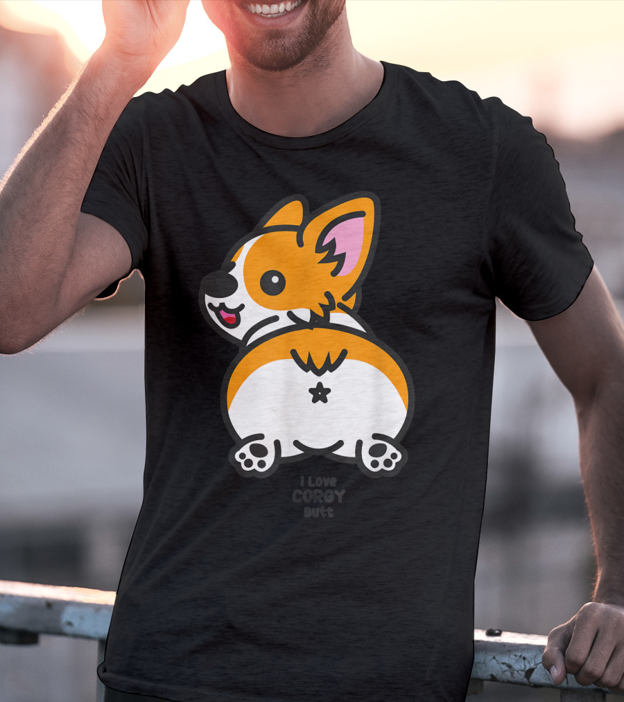 I Love Corgi Butt Playful Cartoon Dog T-Shirt