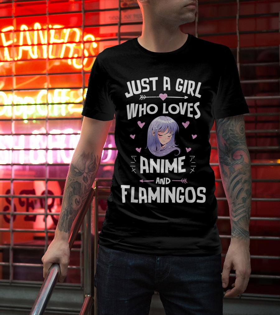 Just A Girl Who Loves Anime And Flamingos Anime Flamingo Heart T-Shirt