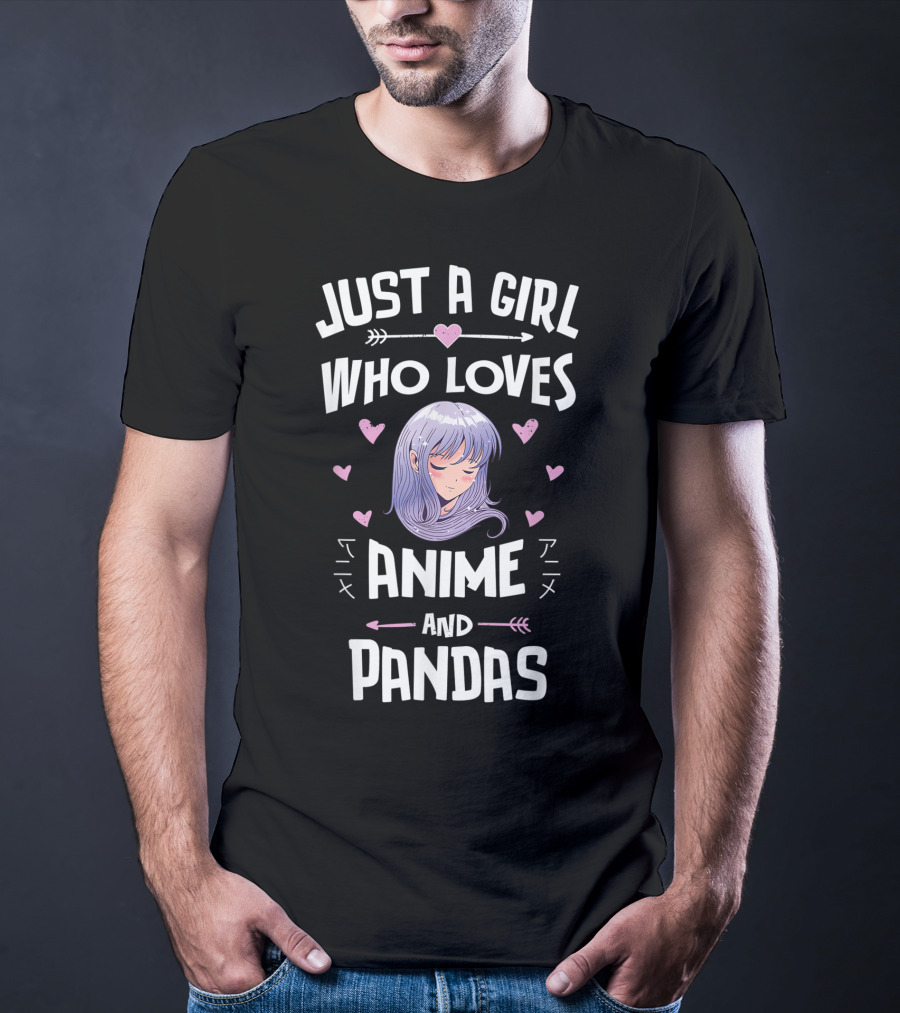 Just A Girl Who Loves Anime Pandas Manga Hearts T-Shirt