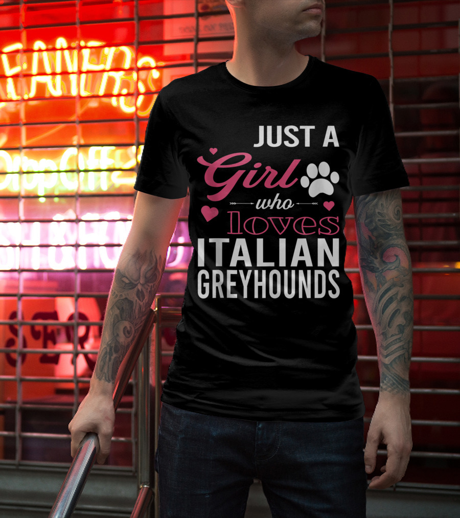 Just A Girl Who Loves Italian Greyhounds Paw Print Hearts T-Shirt