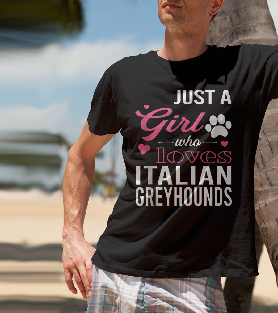 Just A Girl Who Loves Italian Greyhounds Paw Print Hearts T-Shirt