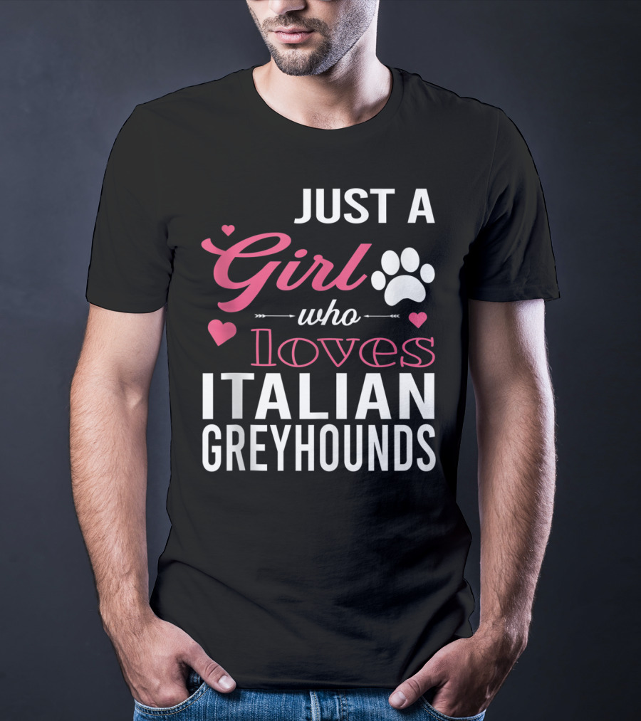 Just A Girl Who Loves Italian Greyhounds Paw Print Hearts T-Shirt