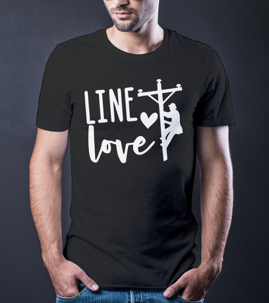 Line Love Lineman And Line Wife Climbing Silhouette With Heart T-Shirt