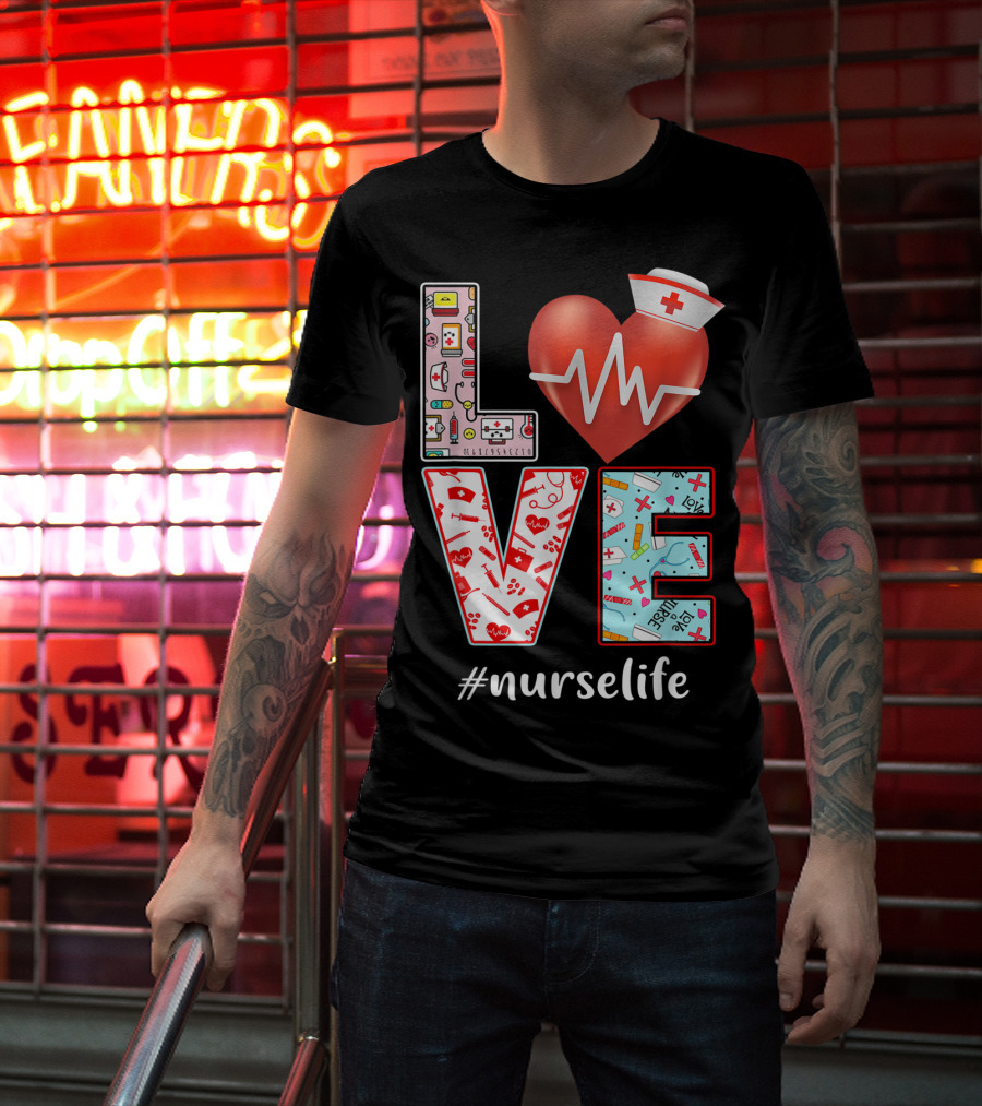 LOVE Heartbeat Nurselife Christmas Nursing T-Shirt